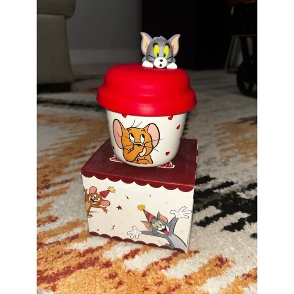 Tom & Jerry ceramic snack soup bowl with silicone lid